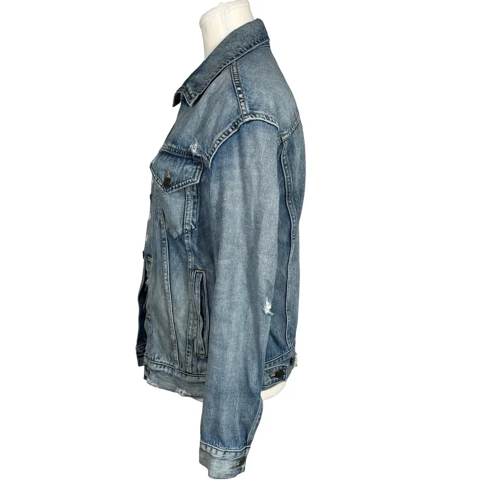 ABLE Anthropologie Womens Medium Merly Denim Jean Jacket Distressed‎ Light Wash
